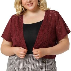 Agnes Orinda Plus Size 3X Burgundy Floral Lace Shrug Cropped Bolero Cardigan NEW